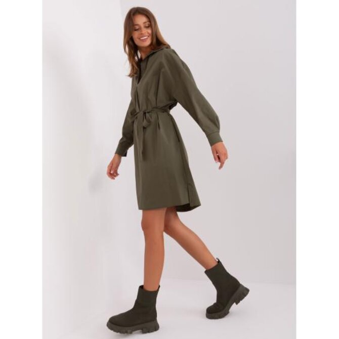 Dámské šaty s páskem ZULUNA khaki Khaki, S/M