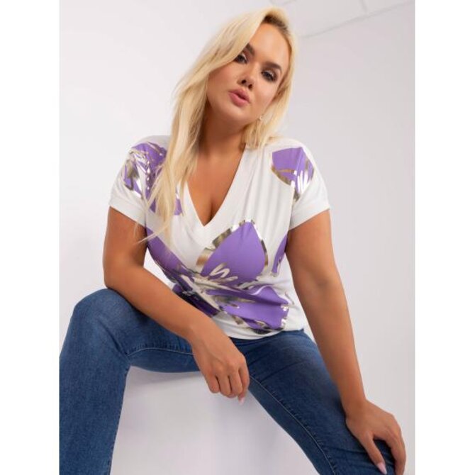 Dámská halenka s potiskem plus size LEE ecru-fialová Fialová, Univerzální