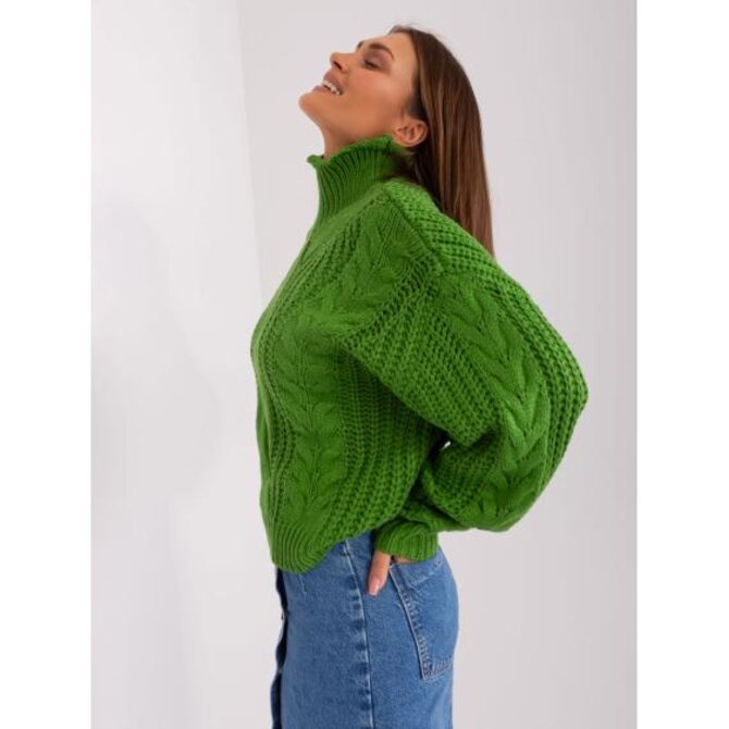 Dámský svetr oversize s dlouhým rukávem ABONI zelený Zelená, Univerzální