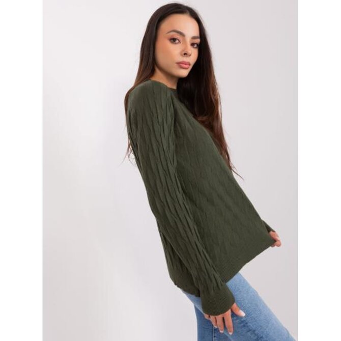 Dámský svetr s klasickým vzorem NOUNA khaki Khaki, Univerzální