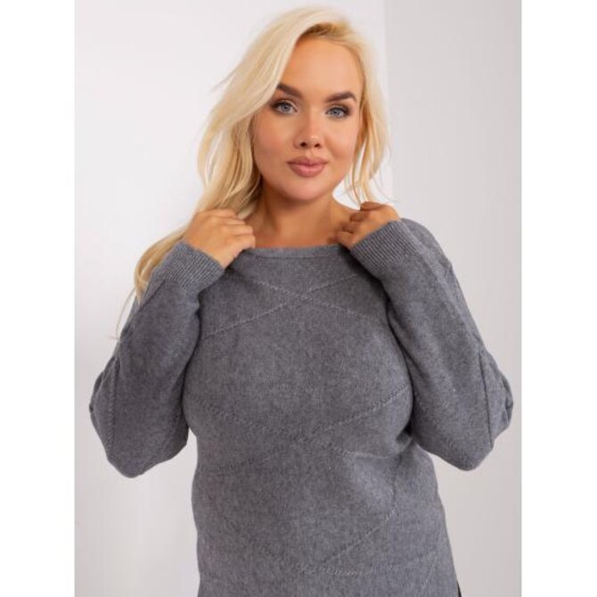 Dámský svetr se vzory plus size EMBAN tmavě šedý Tmavě šedá, XL/XXL