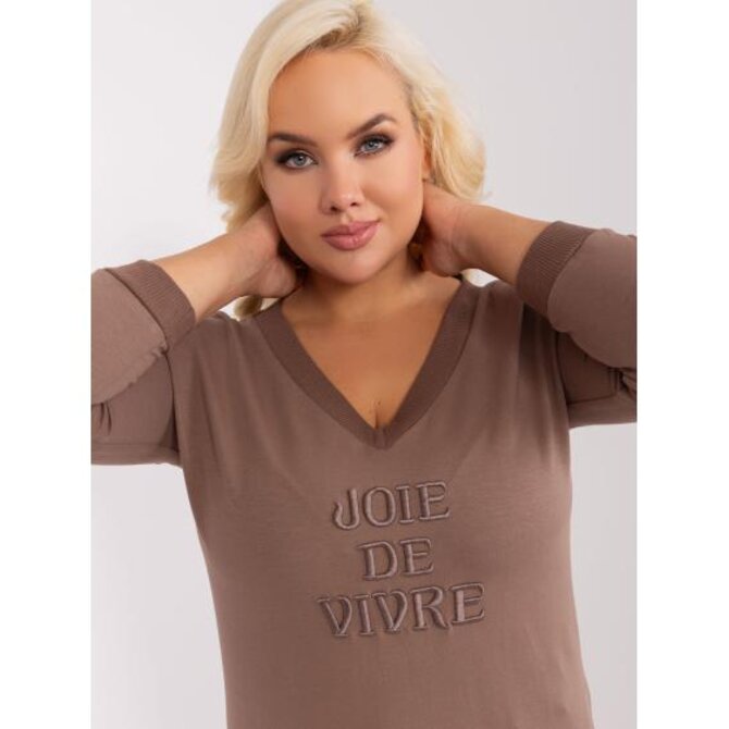Dámská halenka plus size s žebrovaným lemem BOTA hnědá Hnědá, Univerzální
