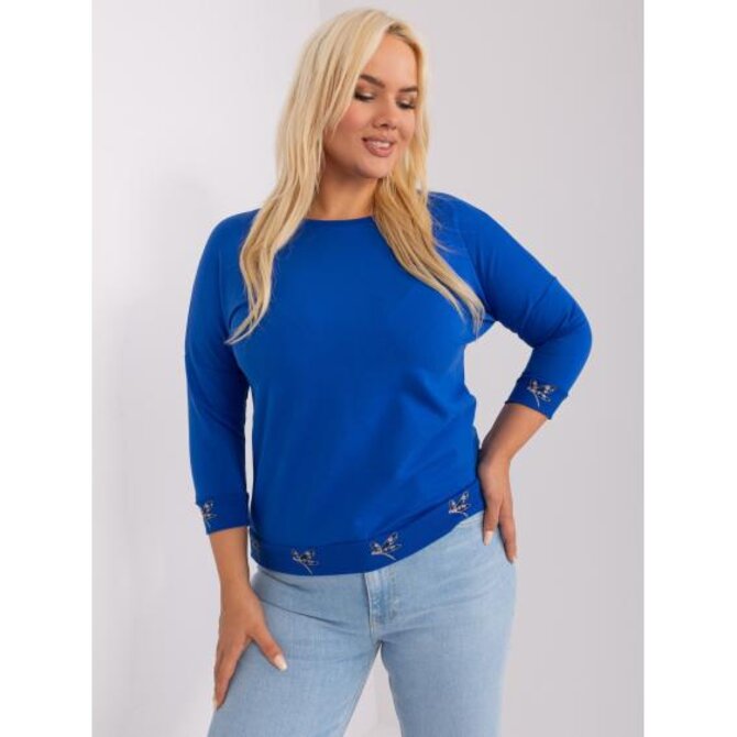 Dámská halenka plus size s žebrovaným lemem TAES kobaltově modrá Modrá, Univerzální