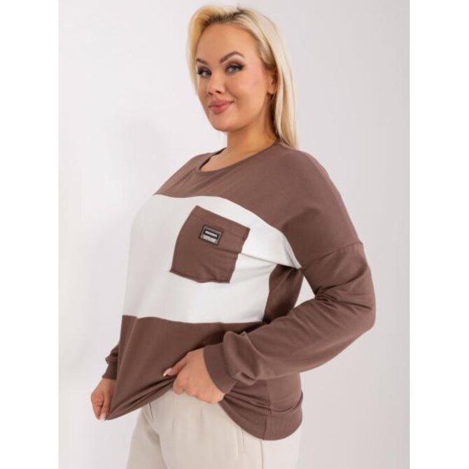Dámská halenka s kapsičkou plus size BLANCHE hnědá a ecru Hnědá, Univerzální
