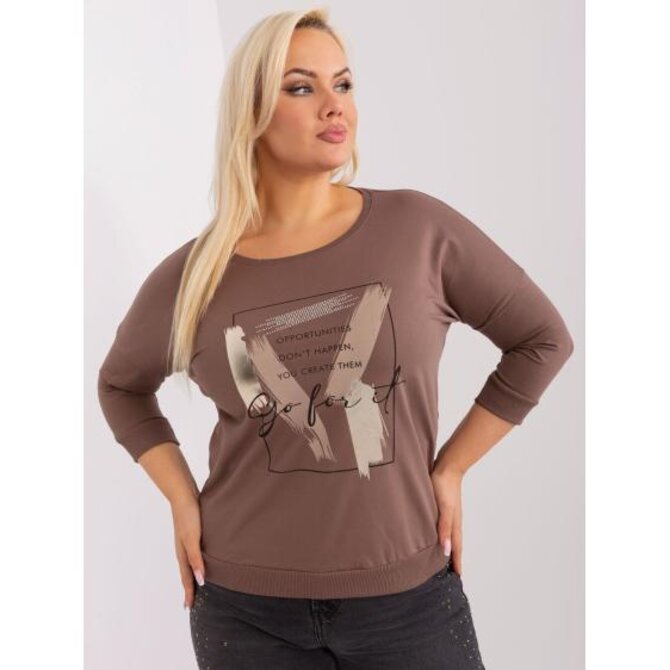 Dámská halenka s 3/4 rukávy plus size IMANA hnědá Hnědá, Univerzální