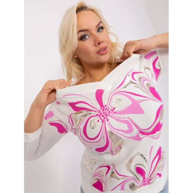 Dámská halenka plus size s třpytivým potiskem AMTOLA růžová a ecru Růžová, Univerzální