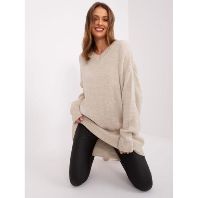 Dámské šaty oversize pletené RUE PARIS béžové Béžová, Univerzální