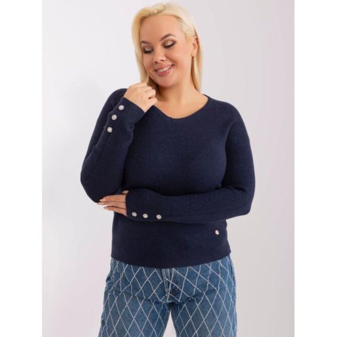 Dámský svetr s ozdobnými knoflíky plus size TEL námořnicky modrý Námořnická modrá, XL/XXL