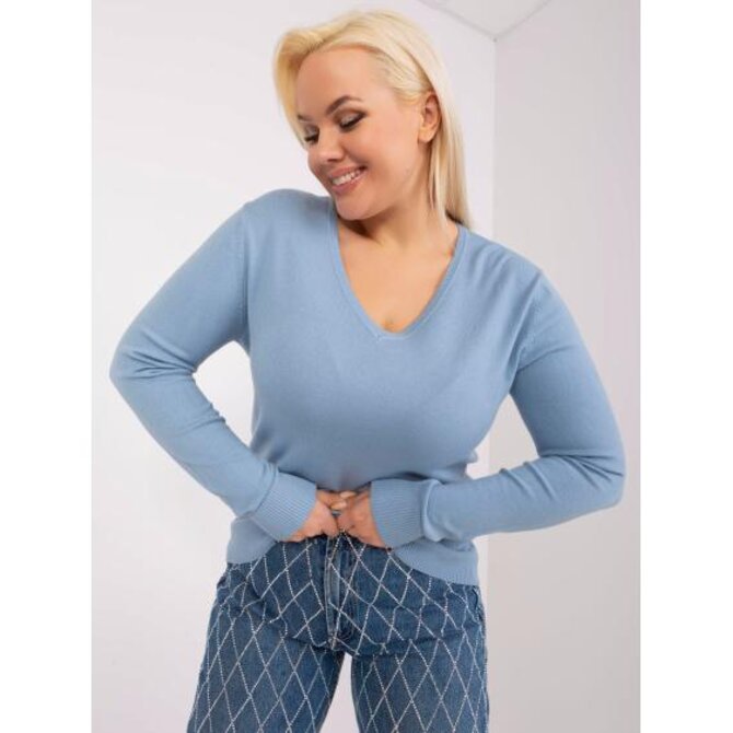 Dámský svetr z viskózové tkaniny vypasovaný plus size TEM světle modrý Světle modrá, XL/XXL