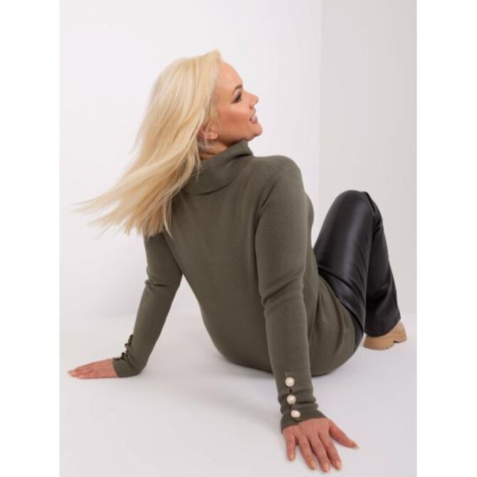 Dámský svetr s rolákem plus size ZEV khaki Khaki, XL/XXL