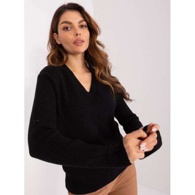 Dámský svetr s výstřihem do V QIT černý Černá, L/XL