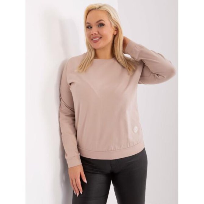 Dámská halenka plus size s žebrovaným lemem AWS béžová Béžová, Univerzální
