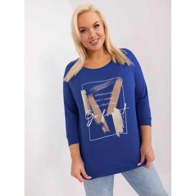Dámská halenka plus size s žebrovanými lemy FEI Kobaltová Modrá, Univerzální