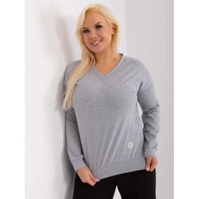 Dámská halenka s výstřihem do V plus size šedá Šedá, Univerzální