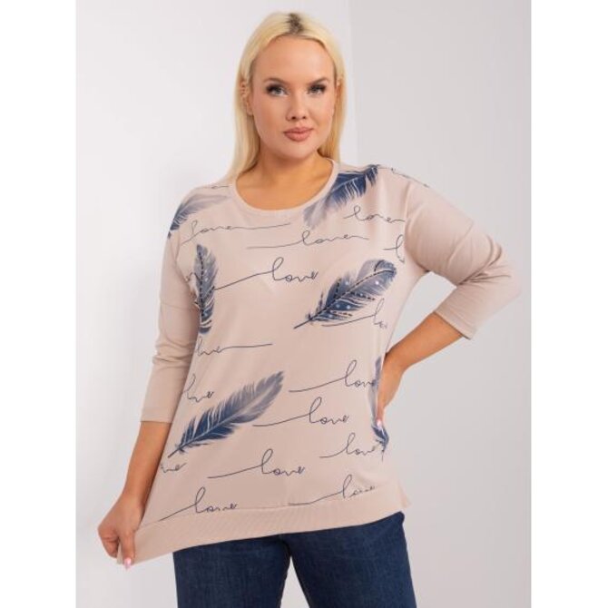 Dámská halenka plus size s 3/4 rukávy s nápisem JIMY béžová Béžová, Univerzální