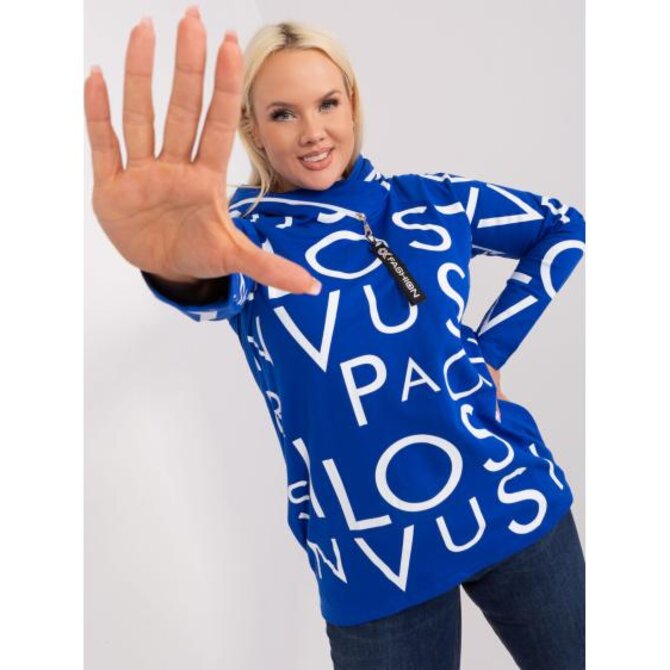 Dámská halenka s kapucí a kapsami plus size HIKA kobaltově modrá Modrá, Univerzální
