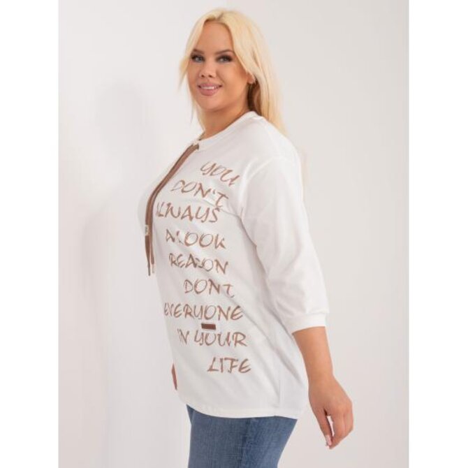 Dámská halenka z bavlny plus size DOUBLE hnědá ecru Ecru, Univerzální