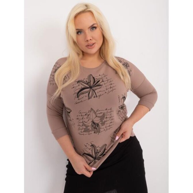 Dámská halenka s 3/4 rukávy plus size EVA tmavě béžová Vícebarevný, Univerzální