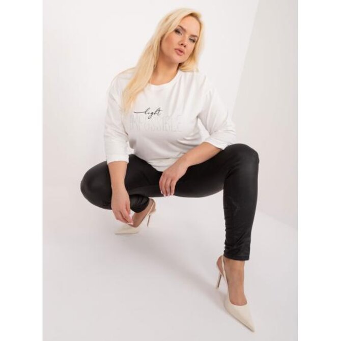 Dámská halenka plus size s ozdobným nápisem WEETA ecru Ecru, Univerzální