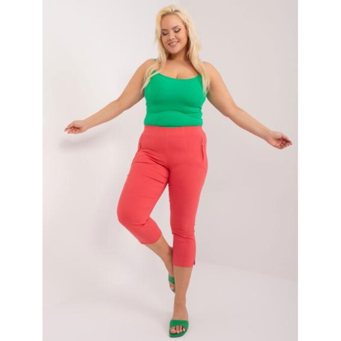 Dámské kalhoty 3/4 plus size bez zapínání LINDA korálové