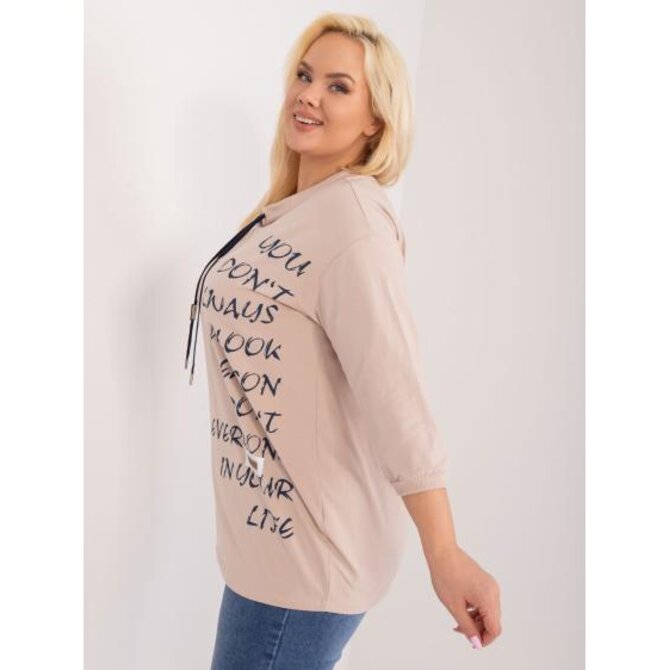 Dámská halenka s nápisy plus size ORA béžová Béžová, Univerzální