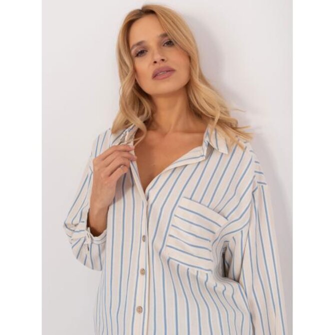 Dámské tričko oversize pruhované krémově modré Ecru, XL
