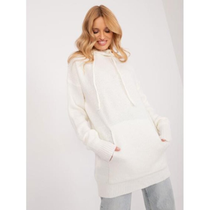 Dámský svetr dlouhý oversize s kapucí ecru Ecru, Univerzální