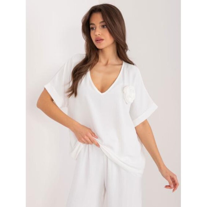 Dámská halenka oversize s výstřihem do V ecru Ecru, Univerzální