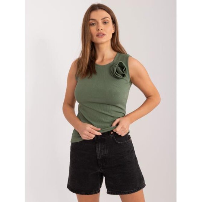 Dámský top s květinovou ozdobou khaki Khaki, Univerzální