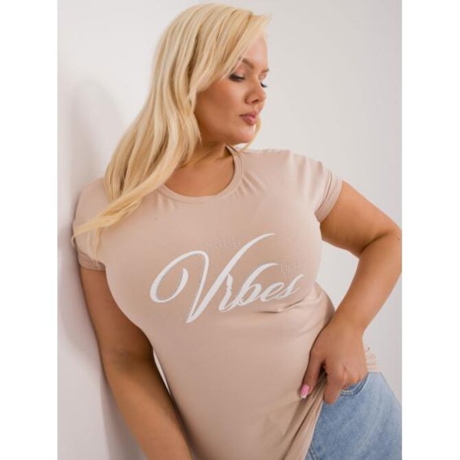 Dámské tričko s potiskem plus size bavlněné béžové Béžová, Univerzální