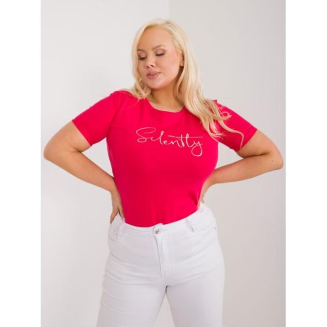 Dámské tričko z bavlny s potiskem plus size červené Červená, Univerzální
