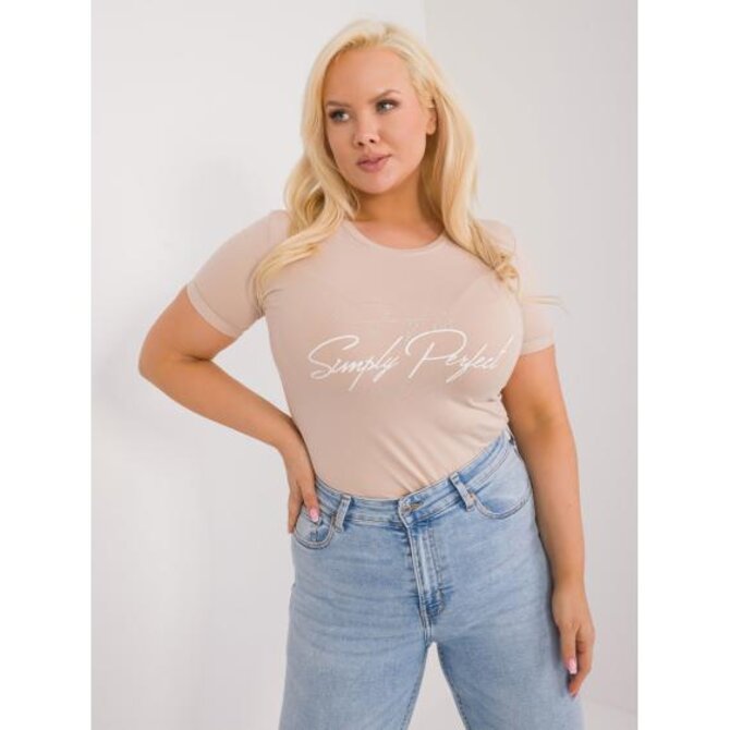 Dámské tričko plus size s kulatým výstřihem béžové Béžová, Univerzální