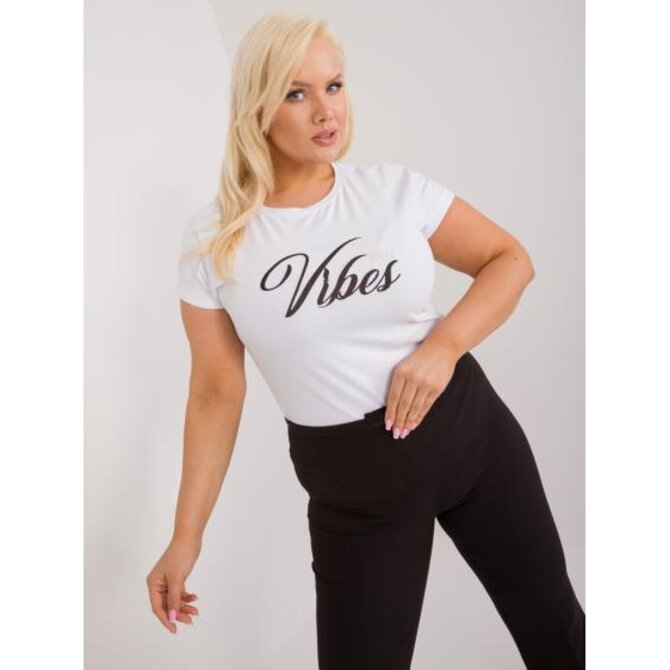 Dámské tričko s nápisy a aplikacemi plus size bílé Bílá, Univerzální