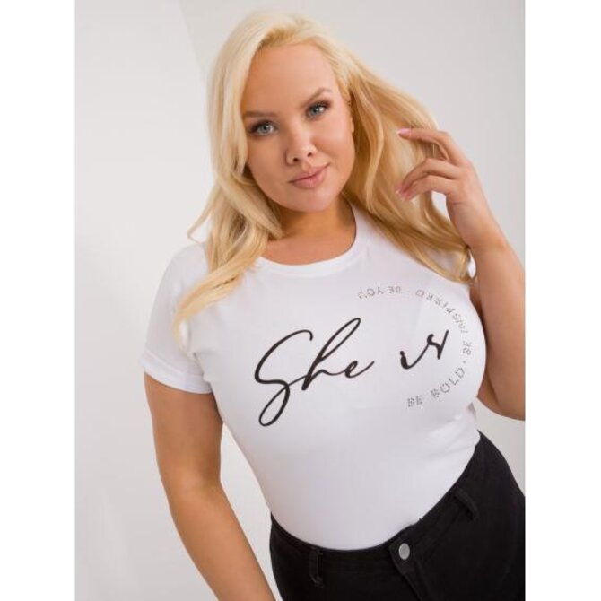 Dámské tričko s kamínkovou aplikací plus size bílé Bílá, Univerzální