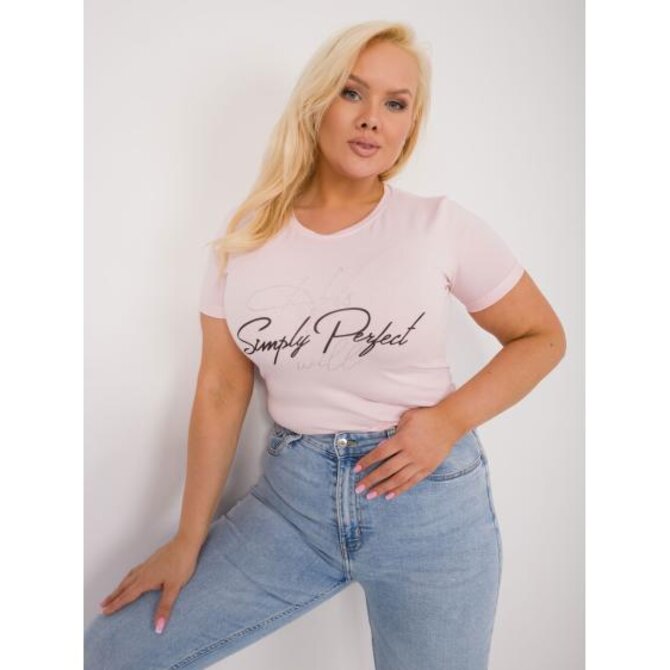 Dámské tričko plus size s aplikací světle růžové Růžová, Univerzální