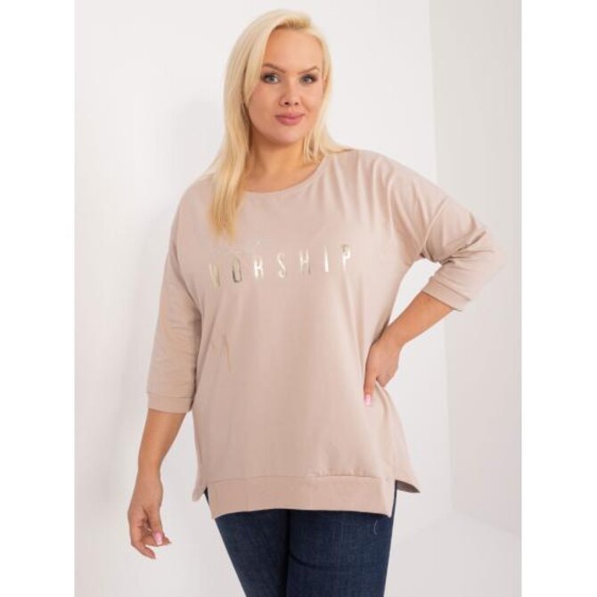 Dámská halenka plus size s nápisem béžová Béžová, Univerzální