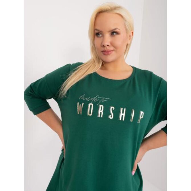 Dámská halenka plus size s aplikací tmavě zelená Tmavě zelená, Univerzální