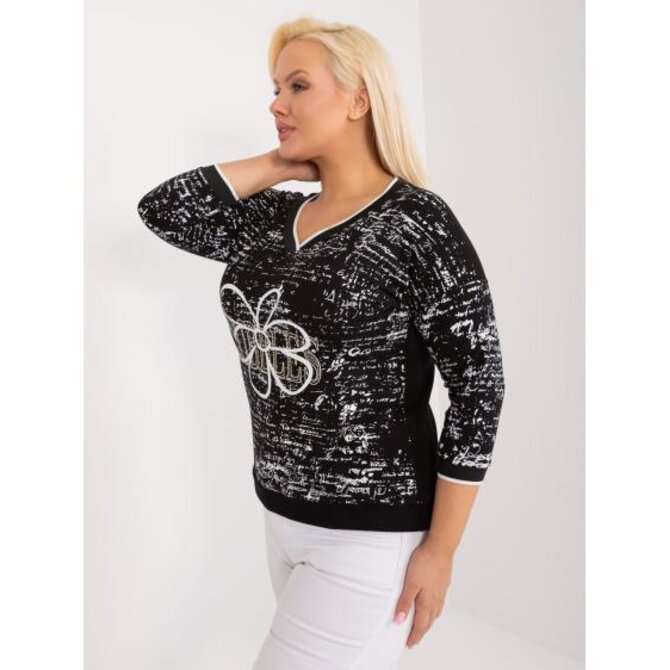 Dámská halenka plus size s 3/4 rukávem černá Černá, Univerzální