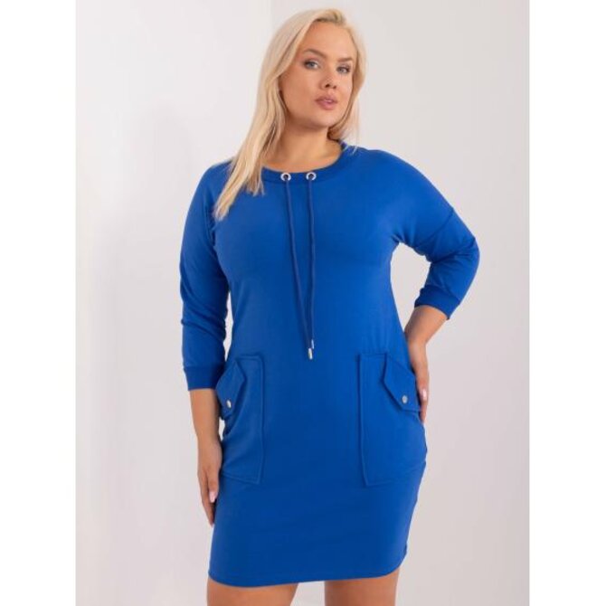 Dámské šaty s kapsami plus size teplákové kobaltově modré Modrá, Univerzální