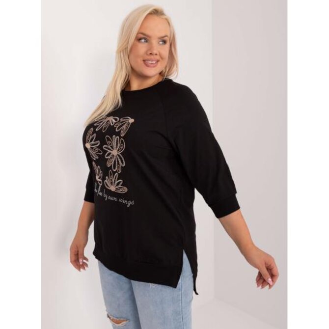 Dámská halenka s aplikací ležérní plus size černá Černá, Univerzální