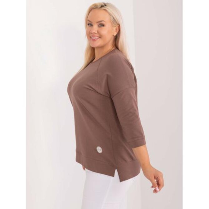 Dámská halenka s kulatým výstřihem plus size hnědá Hnědá, Univerzální