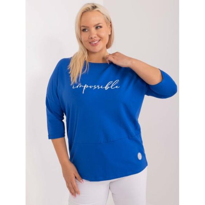 Dámská halenka s kamínky plus size kobaltová Modrá, Univerzální