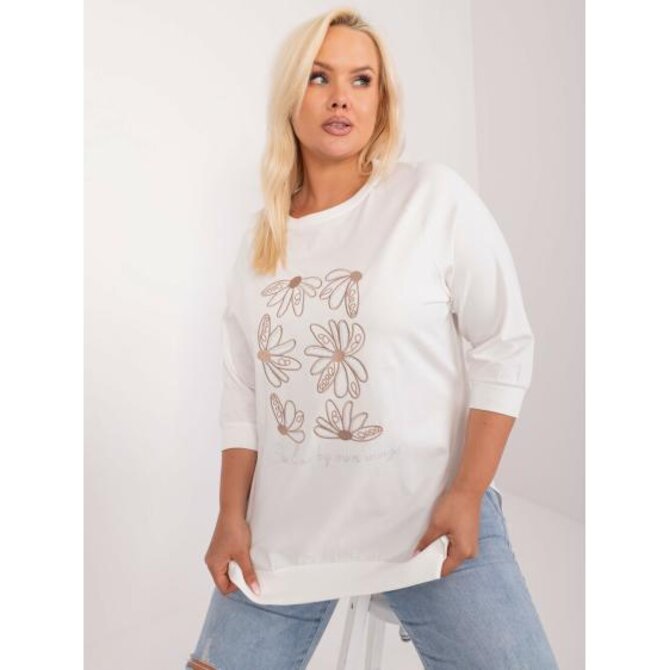 Dámská halenka plus size bavlněná s nášivkami ecru Ecru, Univerzální