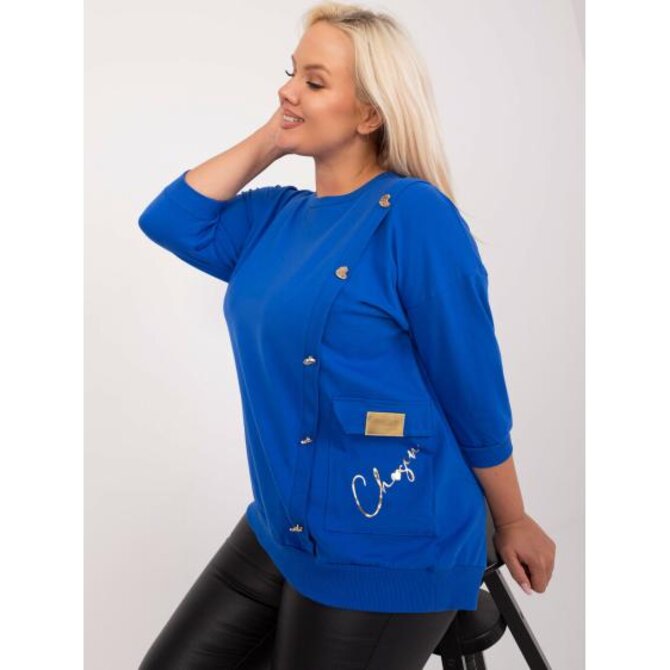 Dámská halenka plus size bavlněná s kapsičkou  kobaltová Modrá, Univerzální