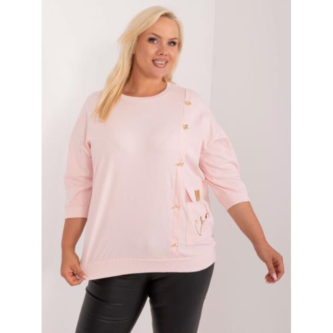 Dámská halenka plus size bavlněná s aplikací a nápisem světle růžová Růžová, Univerzální