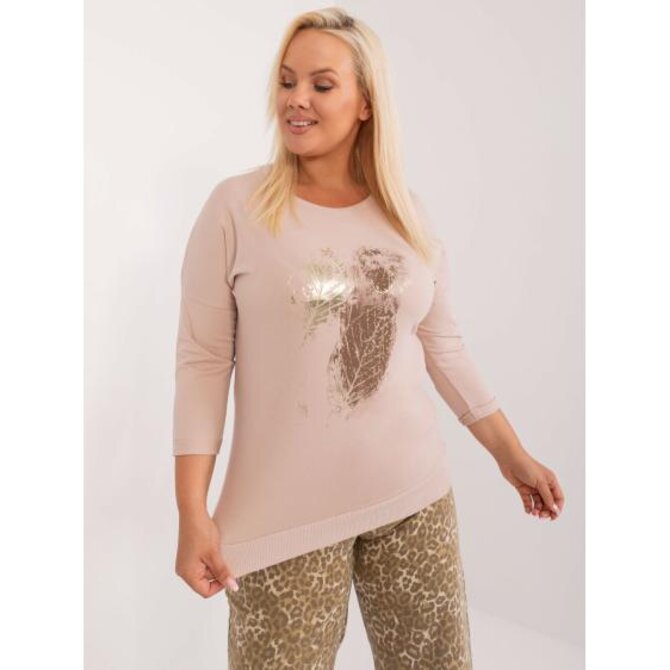 Dámská halenka plus size s potiskem béžová Béžová, Univerzální