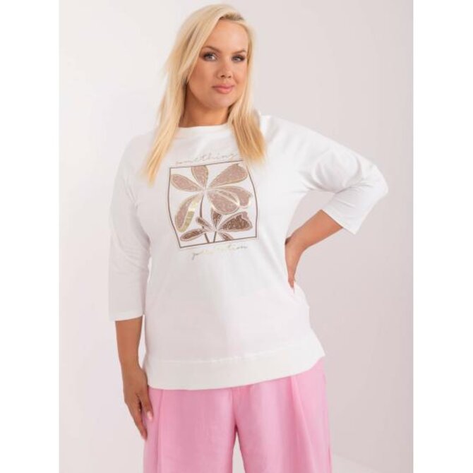 Dámská halenka plus size s kulatým výstřihem ecru Ecru, Univerzální