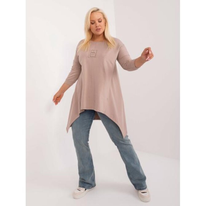 Dámská halenka plus size s kapsičkou s nášivkou tmavě béžová Vícebarevný, Univerzální