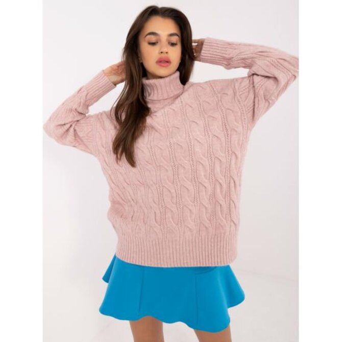 Dámský svetr oversize s rolákem světle růžový Růžová, Univerzální