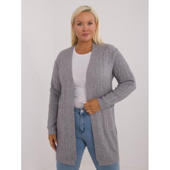Dámský kardigan bez knoflíků plus size šedý
